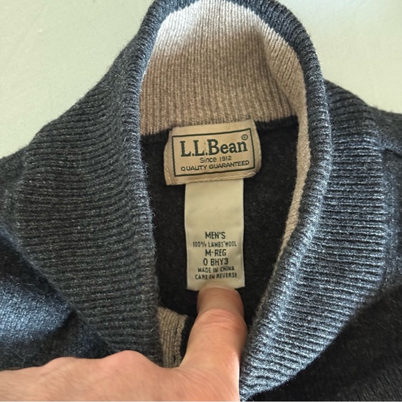 LL‎ Bean Lambs Wool Henley Sweater Mens Medium Gray Fisherman Coastal Outdoors - Picture 11 of 15